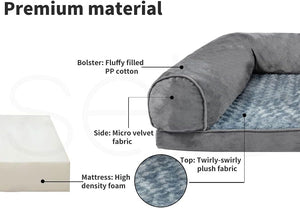 Diagram of a pet bed with labeled materials including fluffy filled PP cotton, micro velvet fabric, and high density foam at Pet Servo