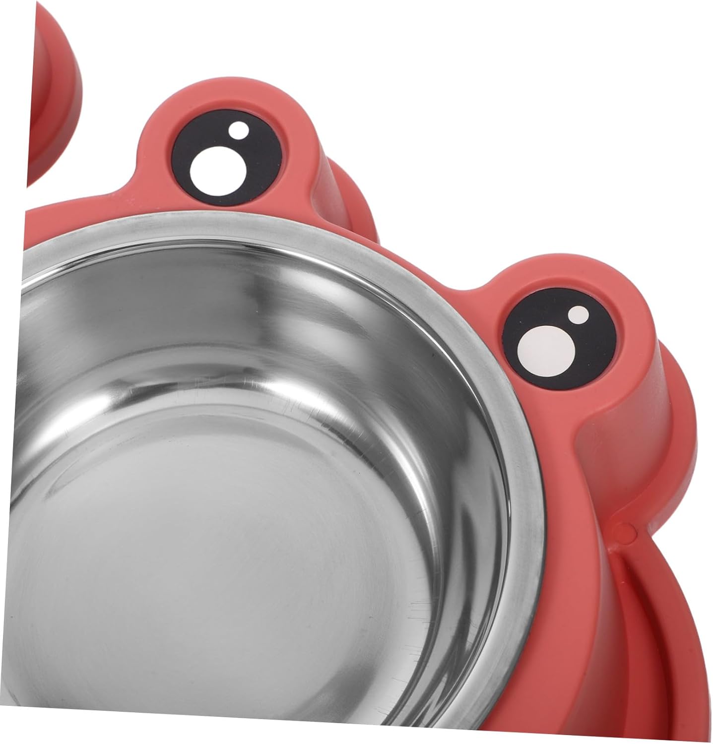 A close-up of a red pet bowl with a stainless steel interior, showing the side profile and attachment holes against a white background at Pet Servo