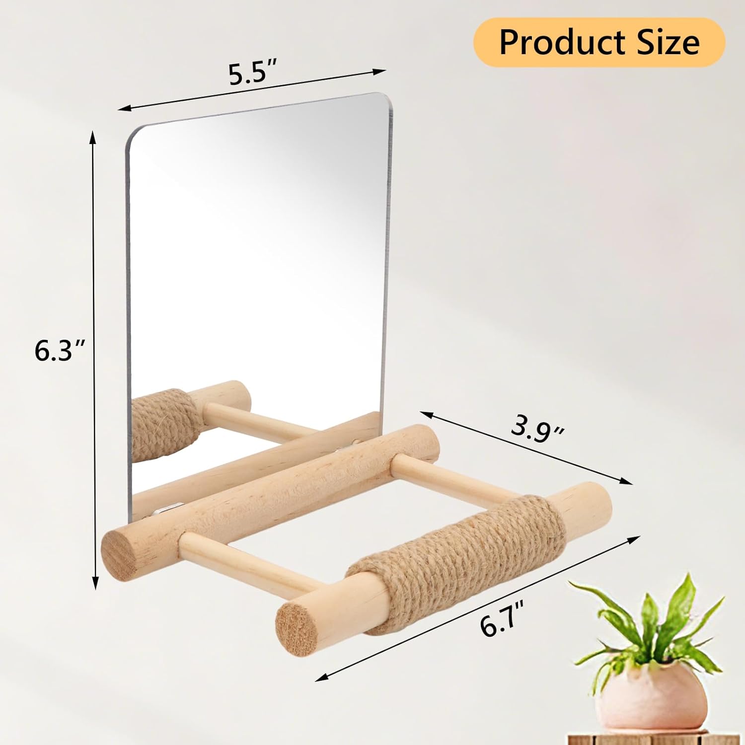 Wooden and jute towel holder with dimensions labeled on a white background at Pet Servo