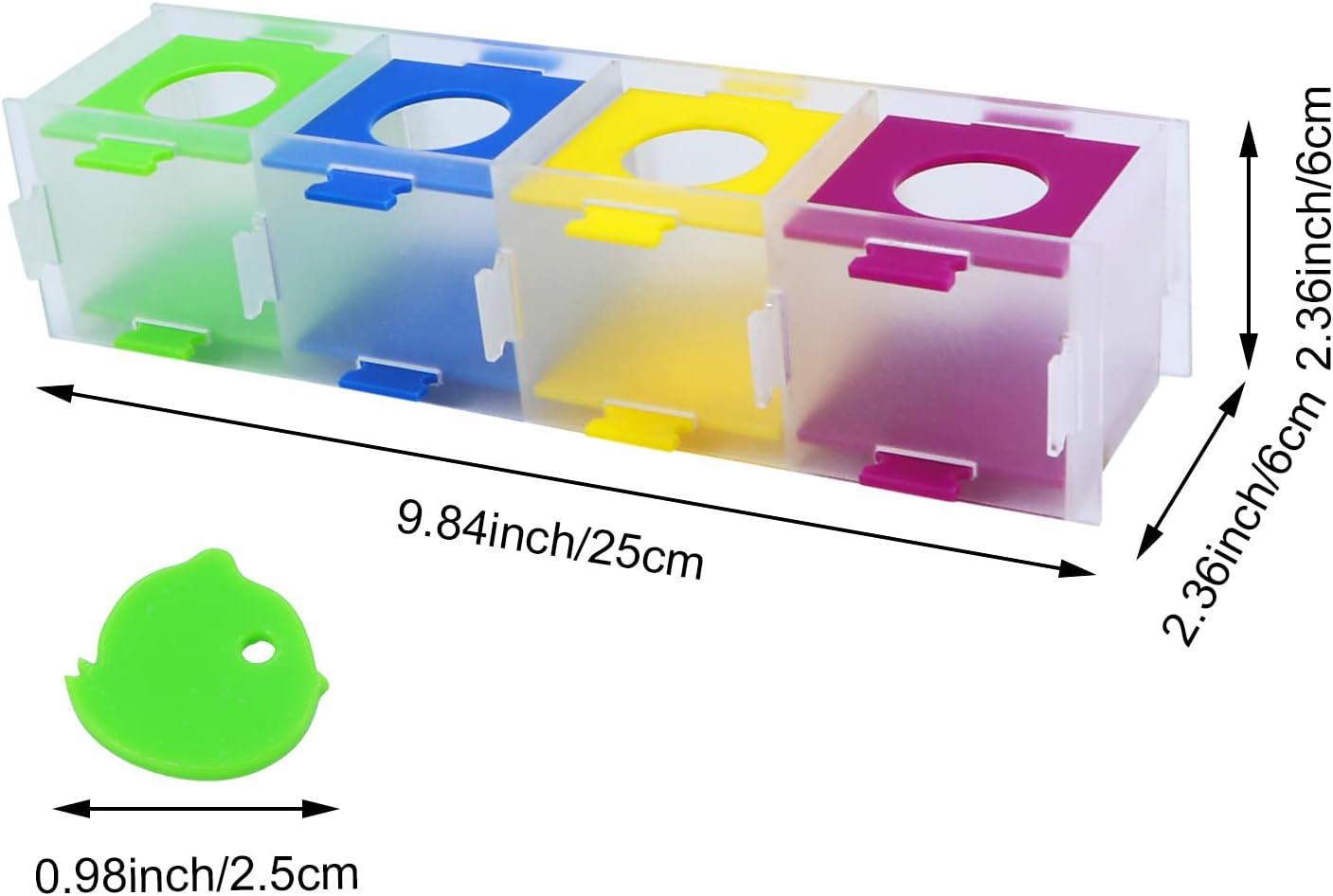 Colorful plastic component with measurement details on a white background at Pet Servo