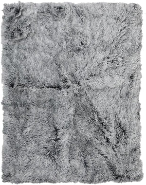 A square gray shaggy faux fur rug with a soft, fluffy texture and frayed edges, shown against a plain white background at Pet Servo
