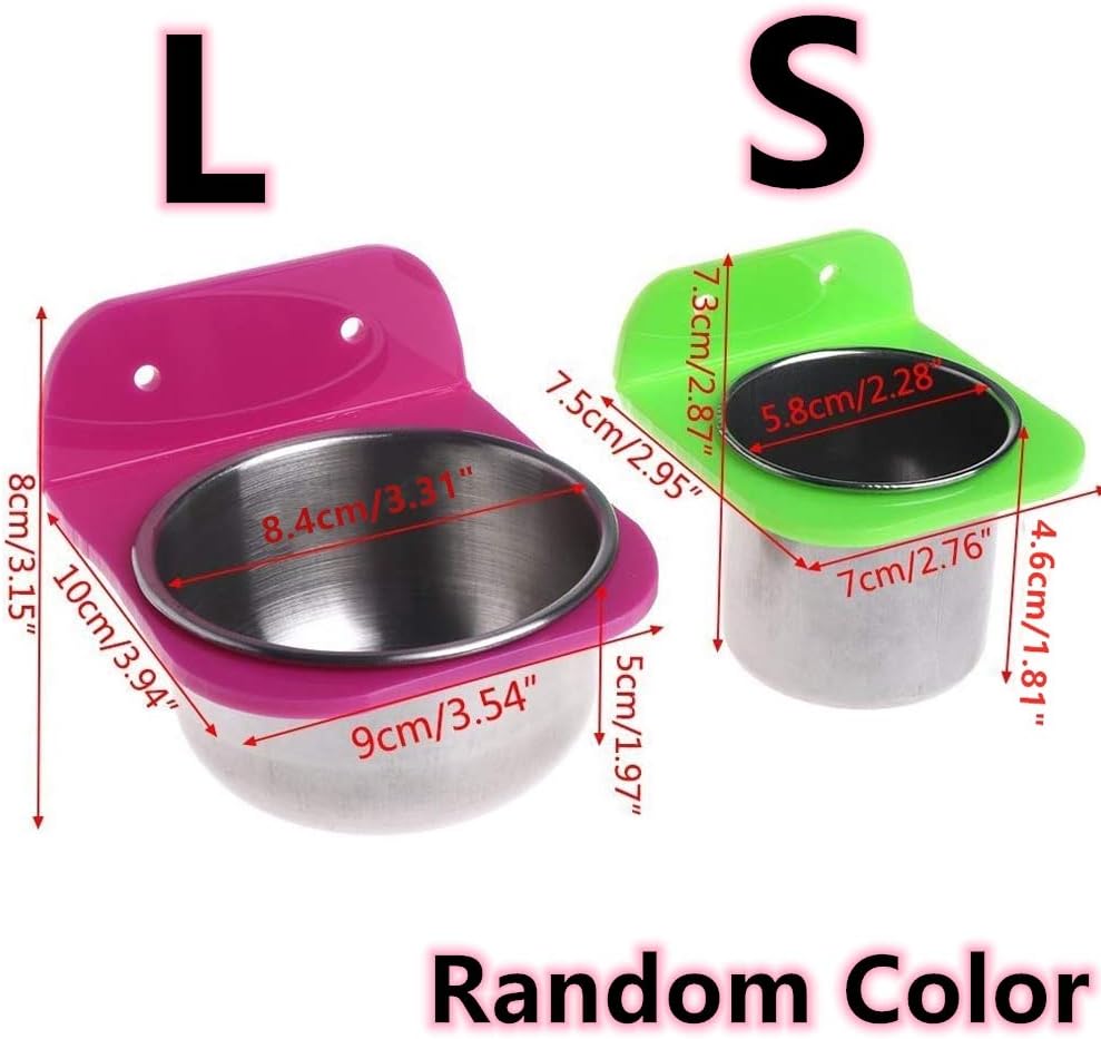 Two pet bowls with dimensions labeled, one pink and one green, on a white background at Pet Servo