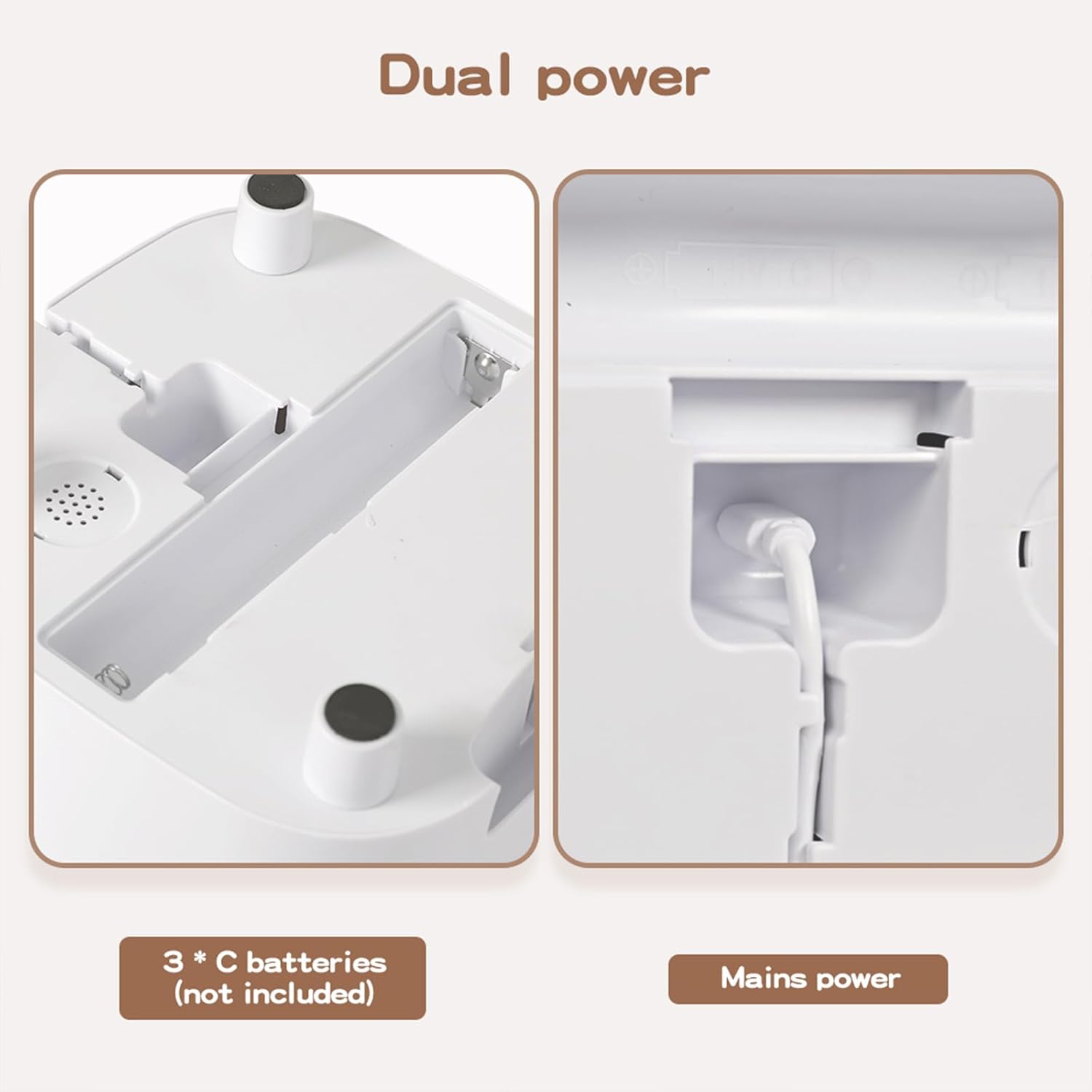 Dual power system illustration with battery and mains power options on a white background at Pet Servo