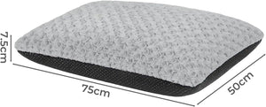 Gray pillow with dimensions labeled on a white background at Pet Servo