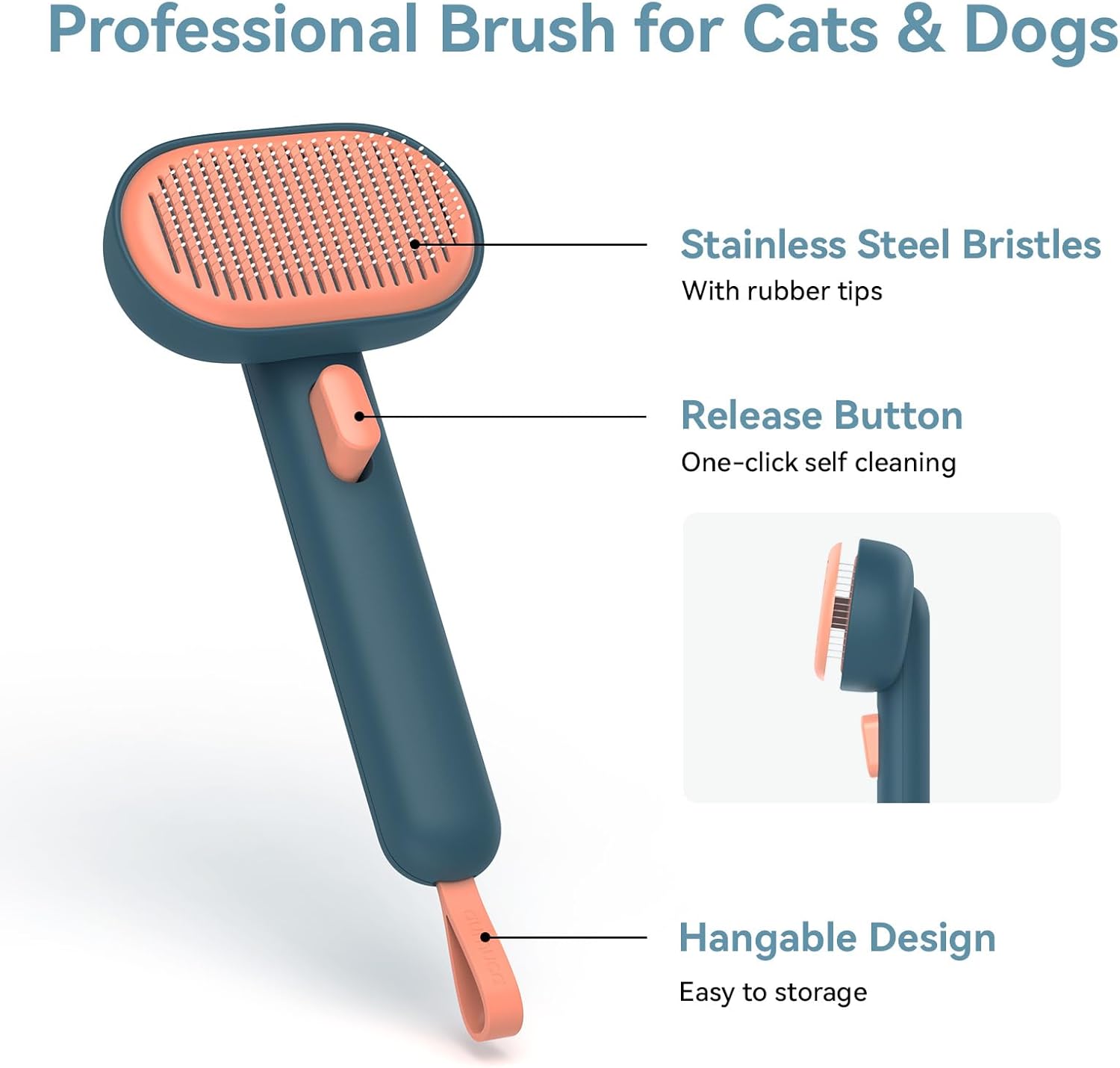 Professional brush for cats and dogs with labeled features on a white background at Pet Servo
