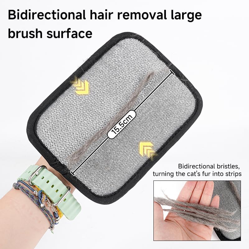 Pet grooming brush with bidirectional bristles and hair removal feature, shown on a wrist at Pet Servo