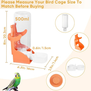 Bird water feeder with measurements and a parrot on a beige background at Pet Servo