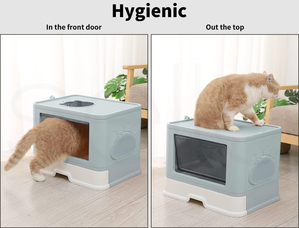 PaWz - Foldable Cat Litter Box Tray Enclosed Kitty Toilet Hood Hair with Separate Entry and Exit Door at Pet Servo
