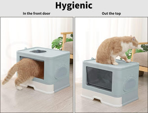 PaWz - Foldable Cat Litter Box Tray Enclosed Kitty Toilet Hood Hair with Separate Entry and Exit Door at Pet Servo
