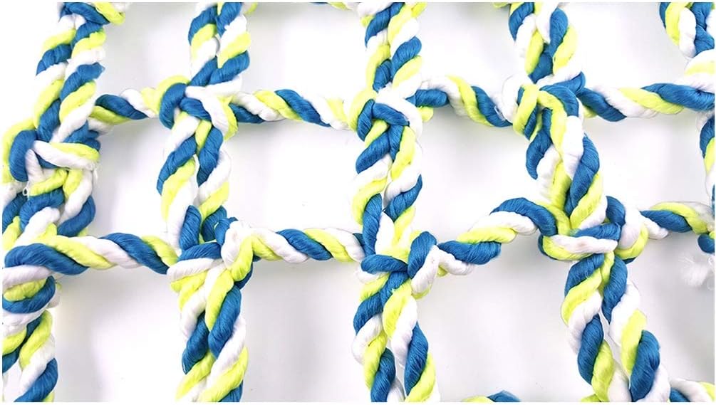 Close-up of blue, white, and yellow braided rope on a white background at Pet Servo