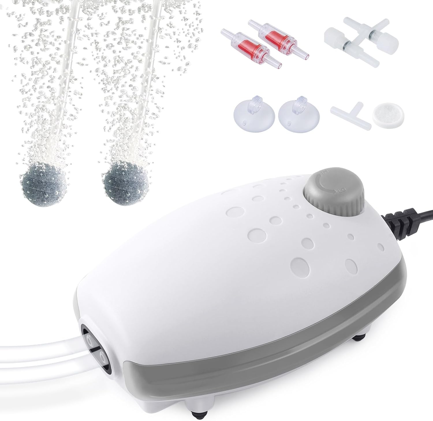White and gray air pump with accessories on a white background at Pet Servo