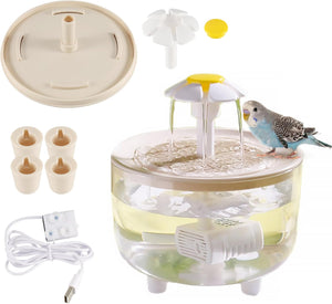 Pet water fountain with a parakeet on a white background at Pet Servo