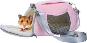 Pink pet carrier with a small animal inside on a white background at Pet Servo