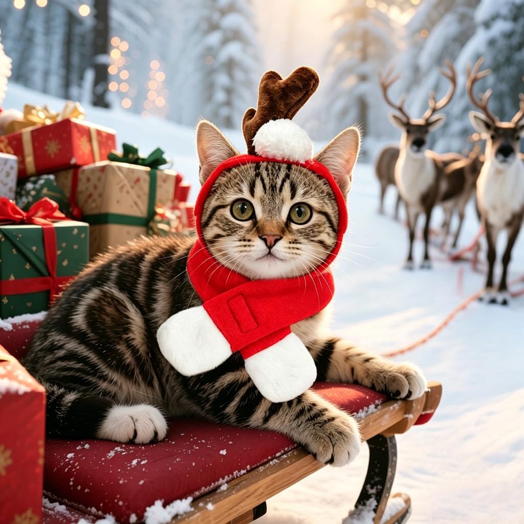 NAMSAN - Pet Reindeer Costume with Red Scarf for Christmas New Year Party at Pet Servo
