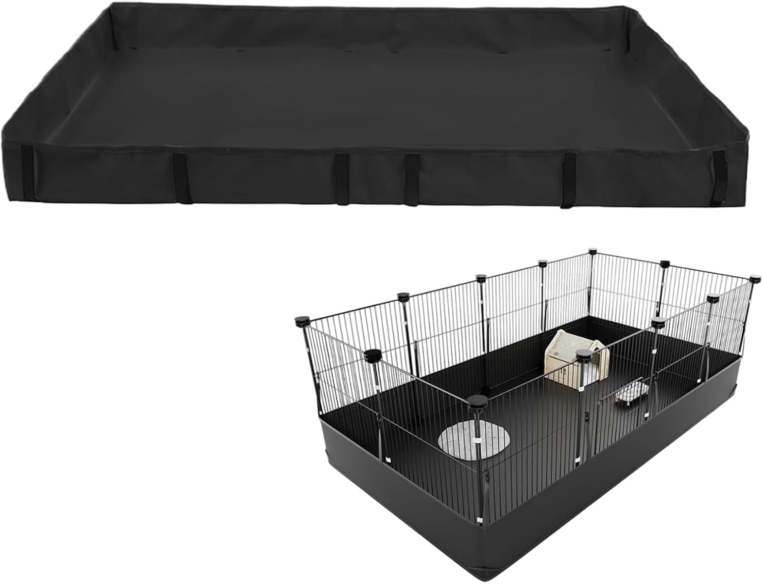 Pet cage with black top cover and wire sides on a white background at Pet Servo