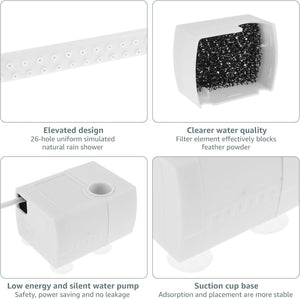 Product features with text on an elevated design, water quality, pump, and base at Pet Servo