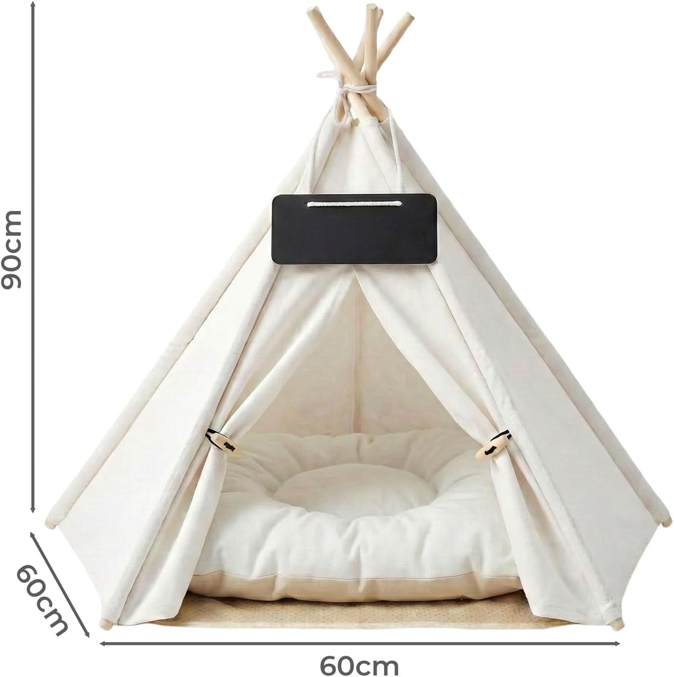 Pet teepee with dimensions on a white background at Pet Servo