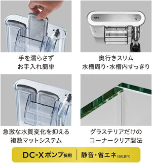 Product features with text in Japanese on a gray background at Pet Servo