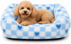 Pbed - Soft Plush Sleeping Bed with Raised Bolster for Small Medium Dogs, Blue at Pet Servo