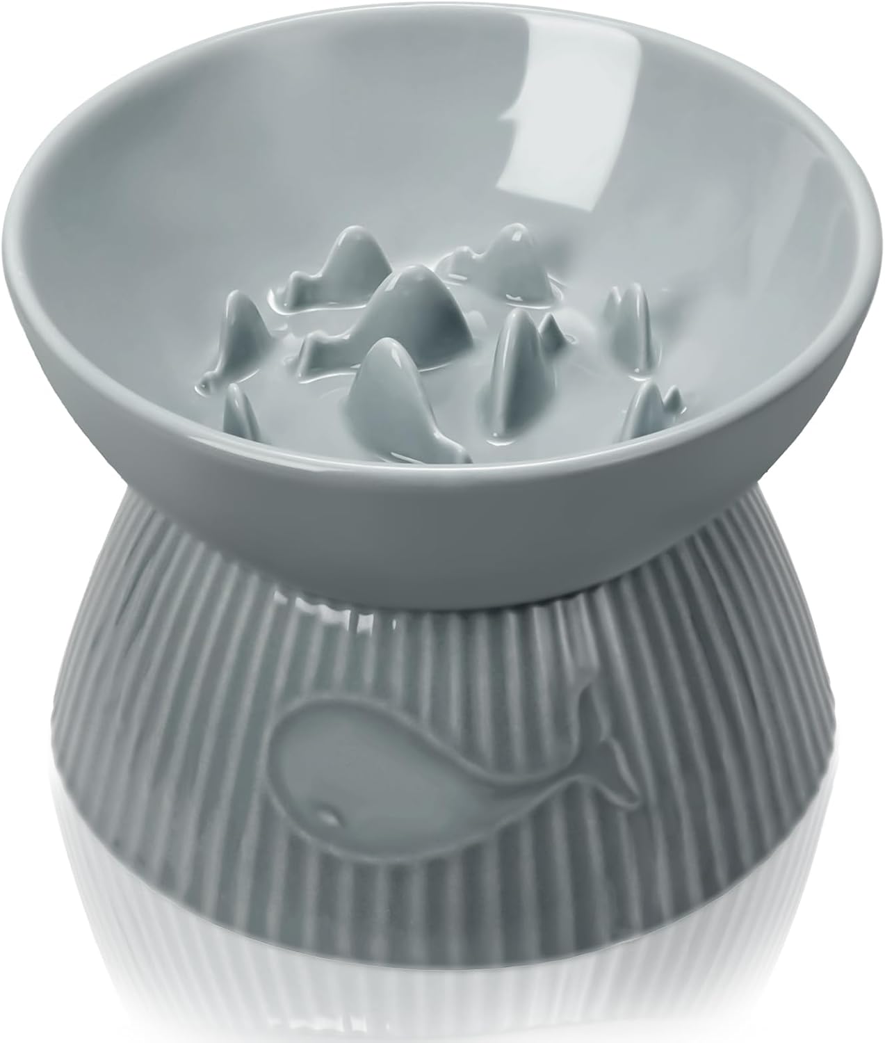 Gray textured bowl with whale design on a white background at Pet Servo