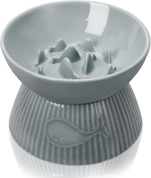Gray textured bowl with whale design on a white background at Pet Servo