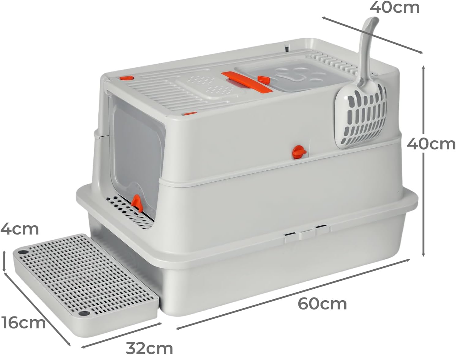 Pawz - XL Stainless Steel Cat Litter Box with Lid, Anti-Leakage Hooded Metal Litter Pan (Grey) at Pet Servo