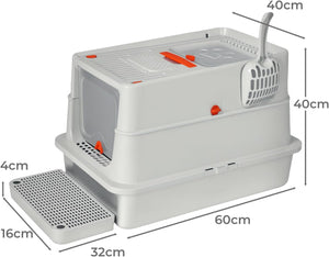 Pawz - XL Stainless Steel Cat Litter Box with Lid, Anti-Leakage Hooded Metal Litter Pan (Grey) at Pet Servo