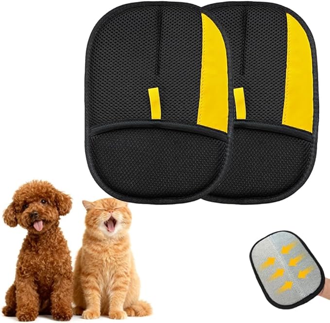 Two black and yellow pet car seat covers with a dog and cat on a white background at Pet Servo