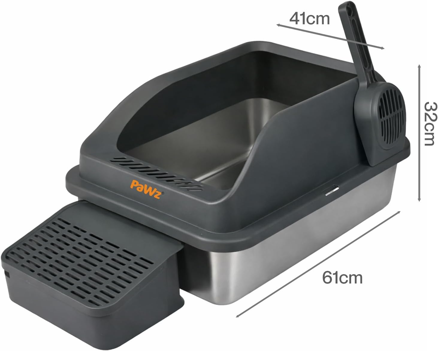 Pawz - 74.4L Anti-Urine Leakage Extra-Large Stainless-Steel Litter Box with Lid for Big Cats at Pet Servo