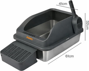 Pawz - 74.4L Anti-Urine Leakage Extra-Large Stainless-Steel Litter Box with Lid for Big Cats at Pet Servo