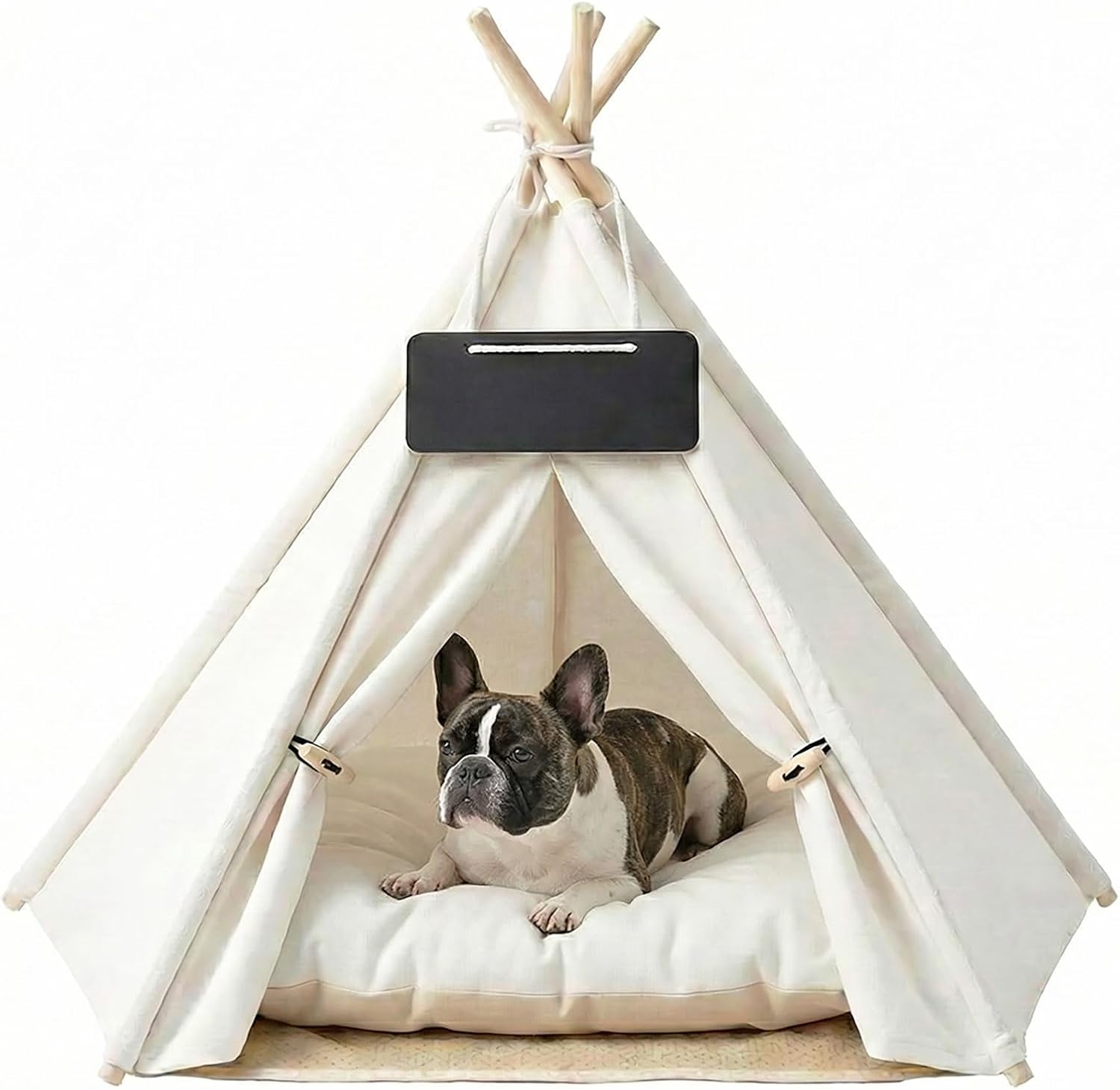 Pet teepee with a dog inside on a white background at Pet Servo