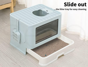 PaWz - Foldable Cat Litter Box Tray Enclosed Kitty Toilet Hood Hair with Separate Entry and Exit Door at Pet Servo