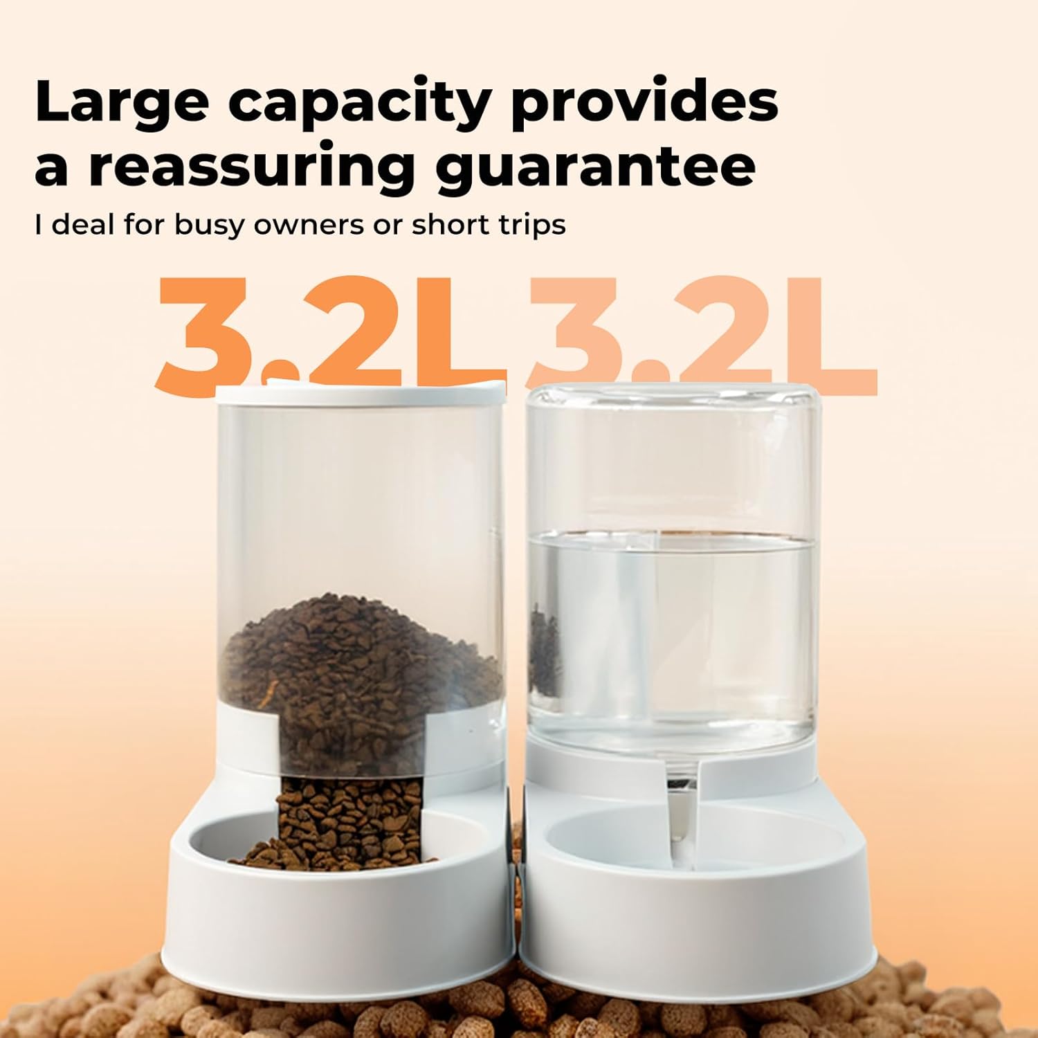 Two pet feeders with 3.2L capacity on a beige background at Pet Servo