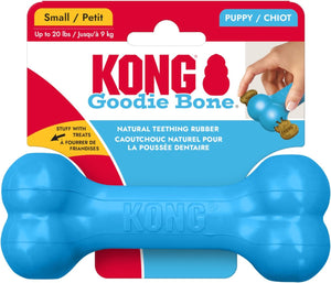 KONG Goodie Bone dog toy packaging with blue bone-shaped toy on a white background at Pet Servo