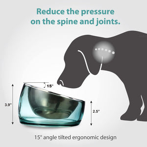 Ergonomic product for pets with text on reducing pressure on spine and joints, and measurements at Pet Servo