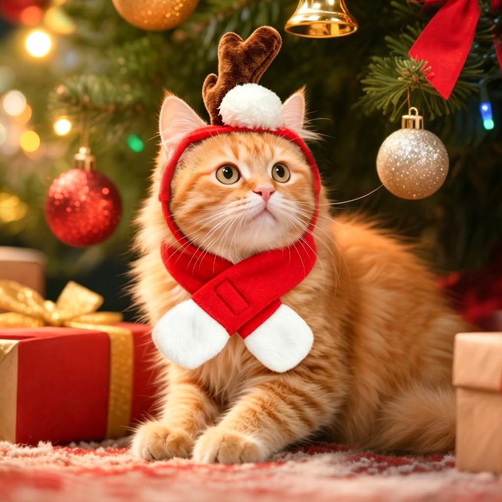 NAMSAN - Pet Reindeer Costume with Red Scarf for Christmas New Year Party at Pet Servo