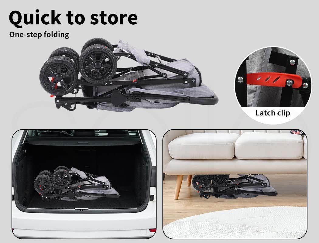 Folding bike rack with storage and usage scenarios on a gray background at Pet Servo