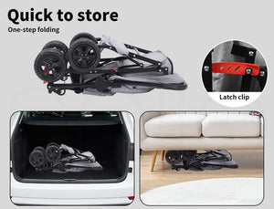Folding bike rack with storage and usage scenarios on a gray background at Pet Servo