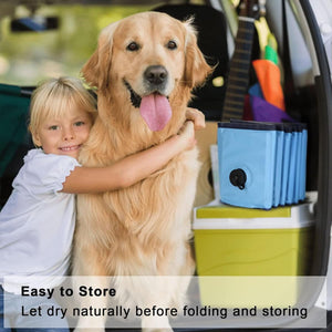 Child hugging a dog with storage bins in the background at Pet Servo