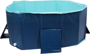 Blue and light blue pet pool with polka dot pattern on a white background at Pet Servo