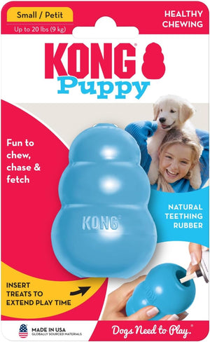 KONG Puppy dog toy packaging with a blue toy and text on a white background at Pet Servo