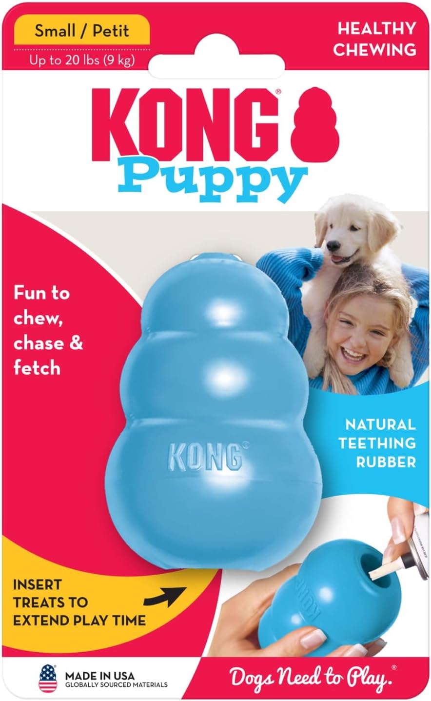 KONG Puppy dog toy packaging with a blue toy and text on a white background at Pet Servo