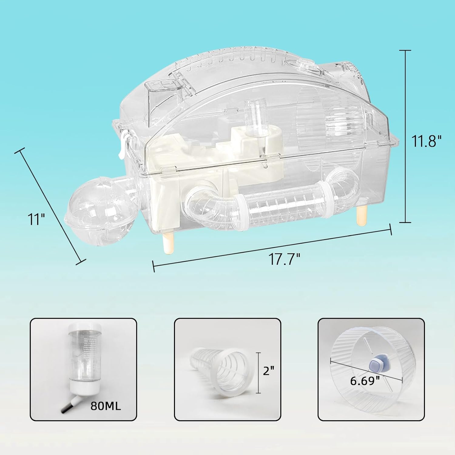 Transparent plastic container with measurements on a light blue background at Pet Servo