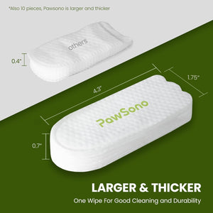 PawSono dog wipes with dimensions and text on a green background at Pet Servo