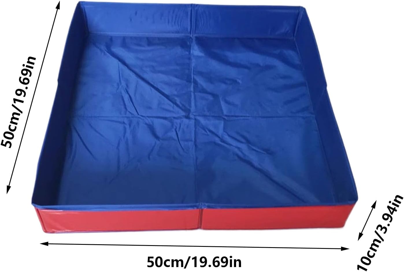 Blue and red plastic tray with dimensions indicated at Pet Servo