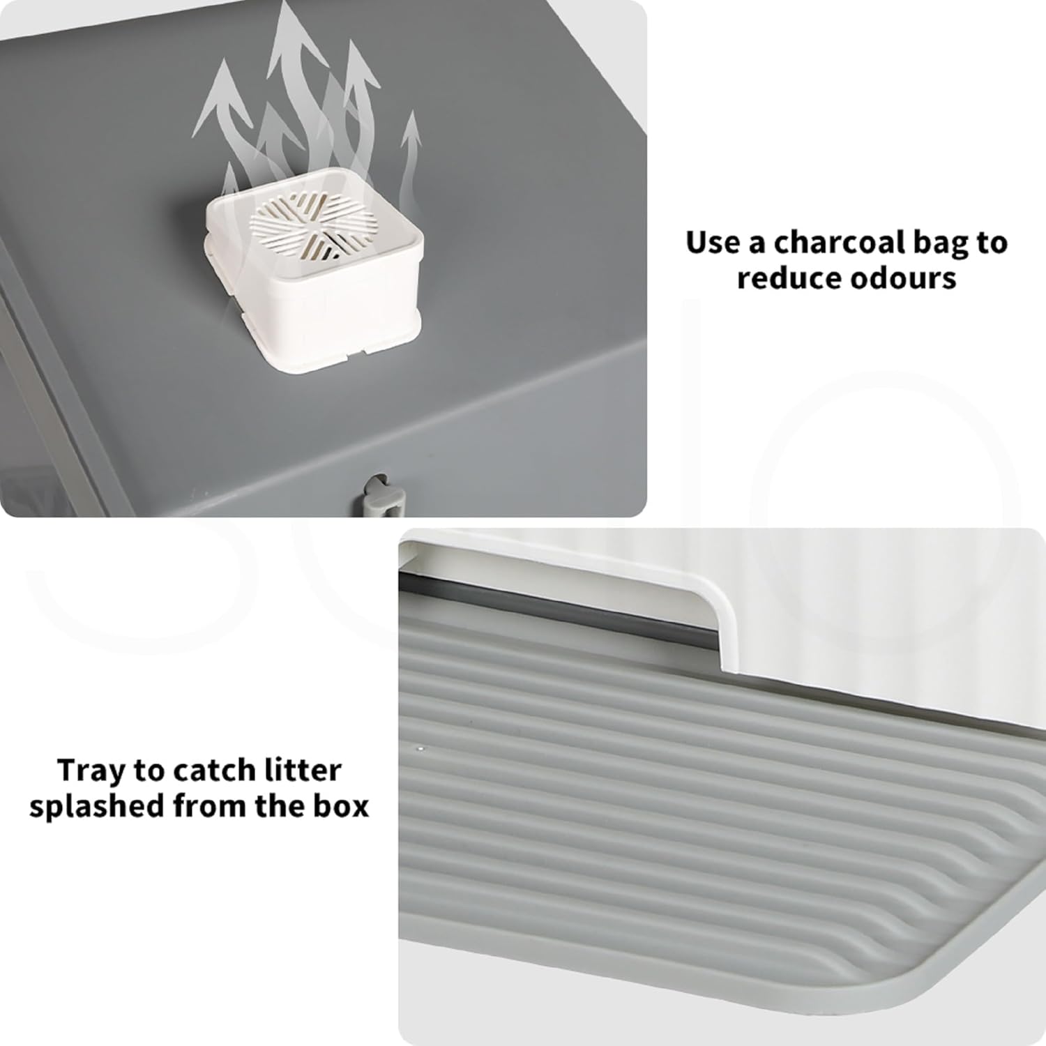 PaWz - Two-Way Door Cat Litter Box Anti-Splashing with Cat Toilet Mat (Grey) at Pet Servo