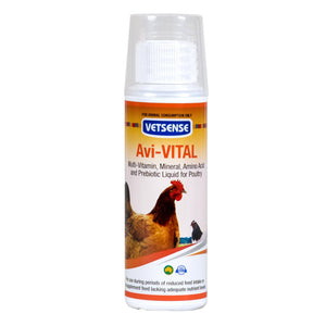 Vetsense Avi-Vital supplement bottle for poultry on a white background at Pet Servo