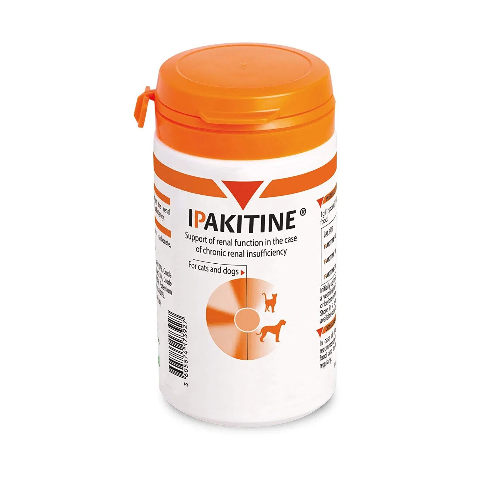 Pakitine supplement container for pets with orange lid on a white background at Pet Servo