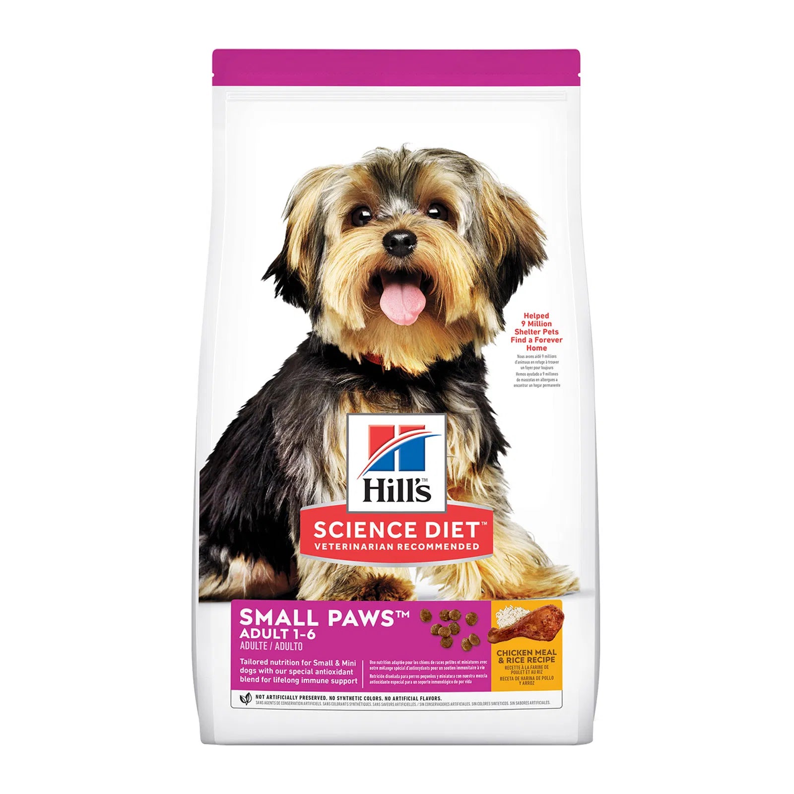 Hills Science Diet Small Paws dog food bag with a dog on the label at Pet Servo