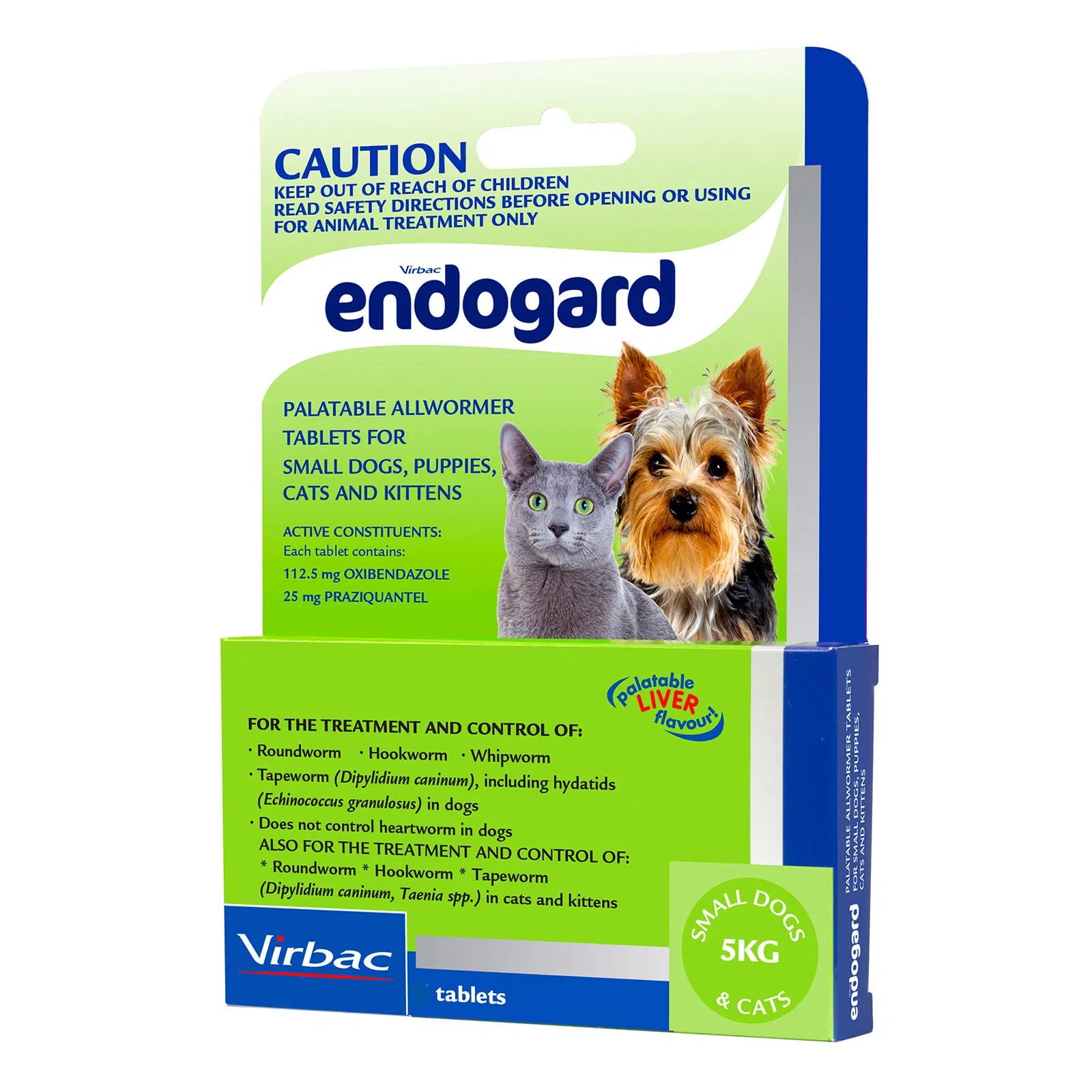 Endogard palatable allwormer tablets packaging for small dogs, puppies, cats, and kittens on a white background at Pet Servo